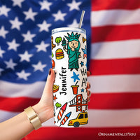Happy 250 America Doodle 20oz Personalized Tumbler With Lid and Stainless Steel Straw, Patriotic USA 1776-2026 250th Anniversary Gift Cup
