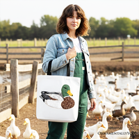 Mallard Duck Printed Faux Patchwork Tote Bag, Hunting Outdoors Gift Shopper
