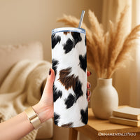 Cowhide Fur Pattern 20oz Personalized Tumbler With Lid and Stainless Steel Straw, Rustic Farmhouse Gift Cup