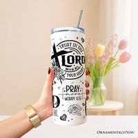 Floral Cross Bible Verses 20oz Personalized Tumbler With Lid and Stainless Steel Straw, Vintage Christian Affirmation Gift Cup