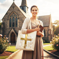 Oil Brushstroke Cross Canvas Tote Bag, Christian Faith Jesus Easter Gift Shopper