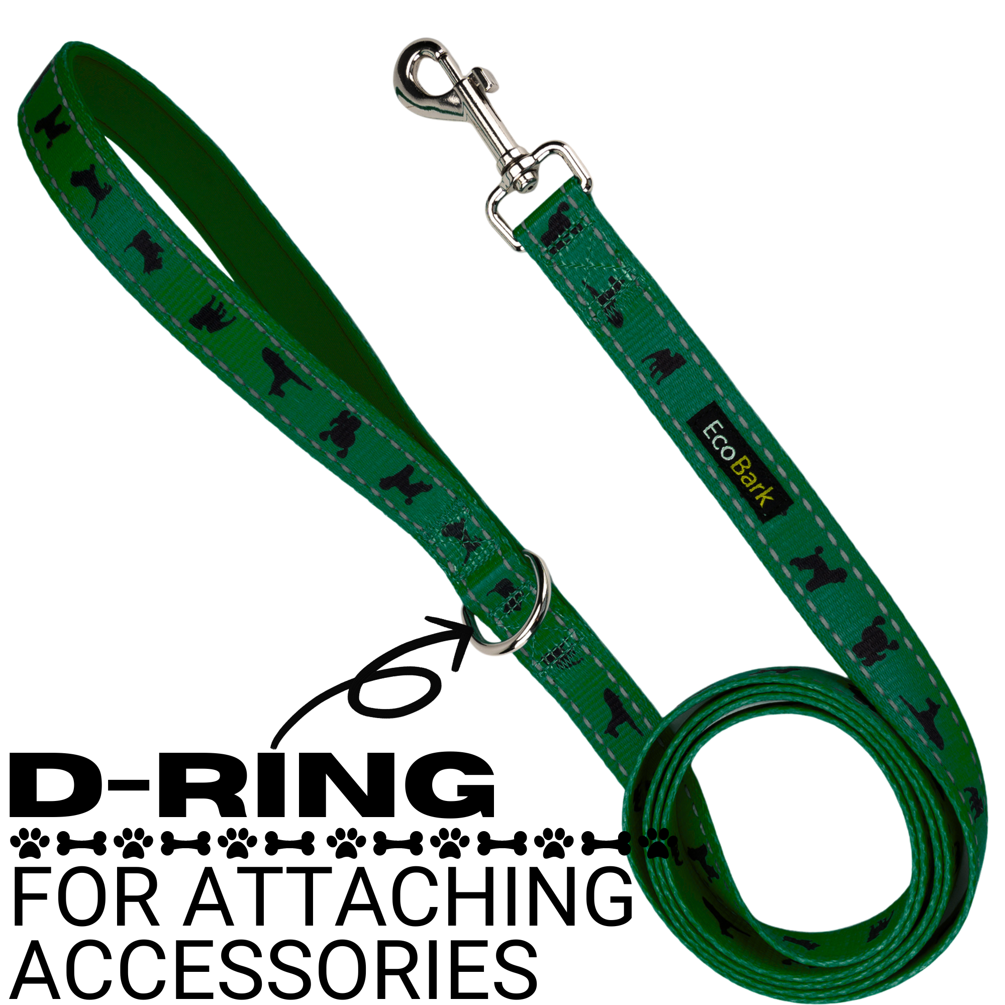 EcoBark Forest Green Dog Leash- Padded Comfort Grip Leash - 4ft, 5ft, and 6ft Leash for Small and Medium Dogs - BIG FRENCHIES