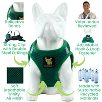 EcoBark Forest Green Step In Dog Harness - Reflective Soft Mesh Harness for Teacup, Small Dogs and Puppies - BIG FRENCHIES