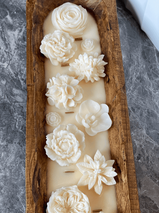 Four Seasons Floral Wooden Dough Bowl Candle
