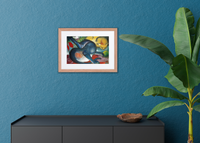 Sebastian & Clementine Two Cats, Blue and Yellow Premium Framed Poster