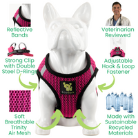 EcoBark Fuchsia Step In Dog Harness - Reflective Soft Mesh Harness for Teacup, Small Dogs and Puppies - BIG FRENCHIES