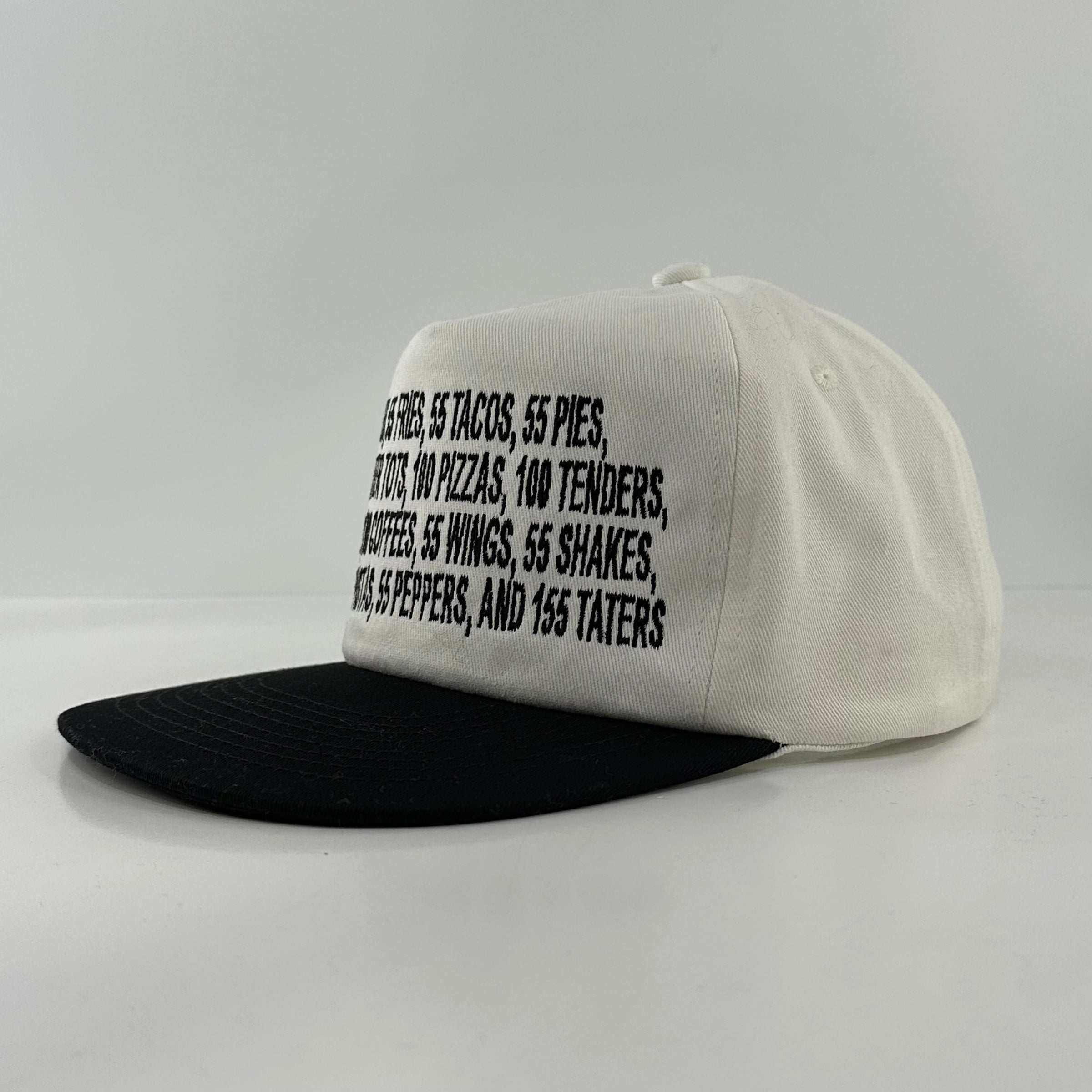 55 Burgers 55 Fries Pay It Forward Black/White SnapBack I Think You Should Leave custom embroidered