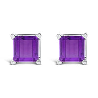 14K White Gold 5x5MM Princess Cut Purple Amethyst Solitaire Stud Earrings
