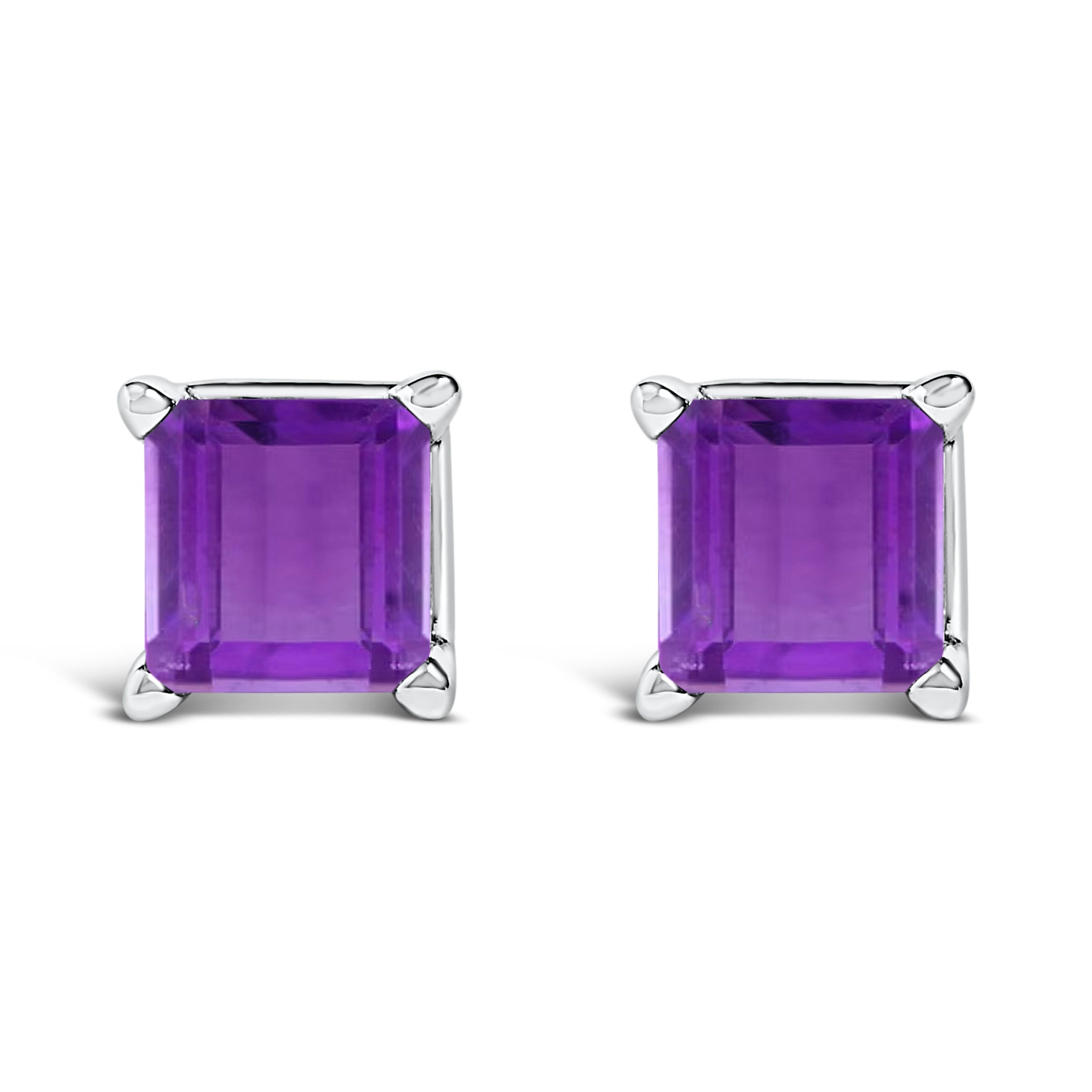 14K White Gold 5x5MM Princess Cut Purple Amethyst Solitaire Stud Earrings
