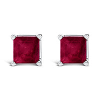 14K White Gold 5x5MM Princess Cut Purple Amethyst Solitaire Stud Earrings