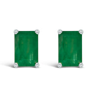14K White Gold 6x4MM Emerald Shaped Amethyst Solitaire Stud Earrings
