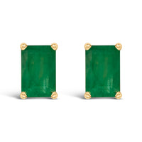 14K White Gold 6x4MM Emerald Shaped Amethyst Solitaire Stud Earrings