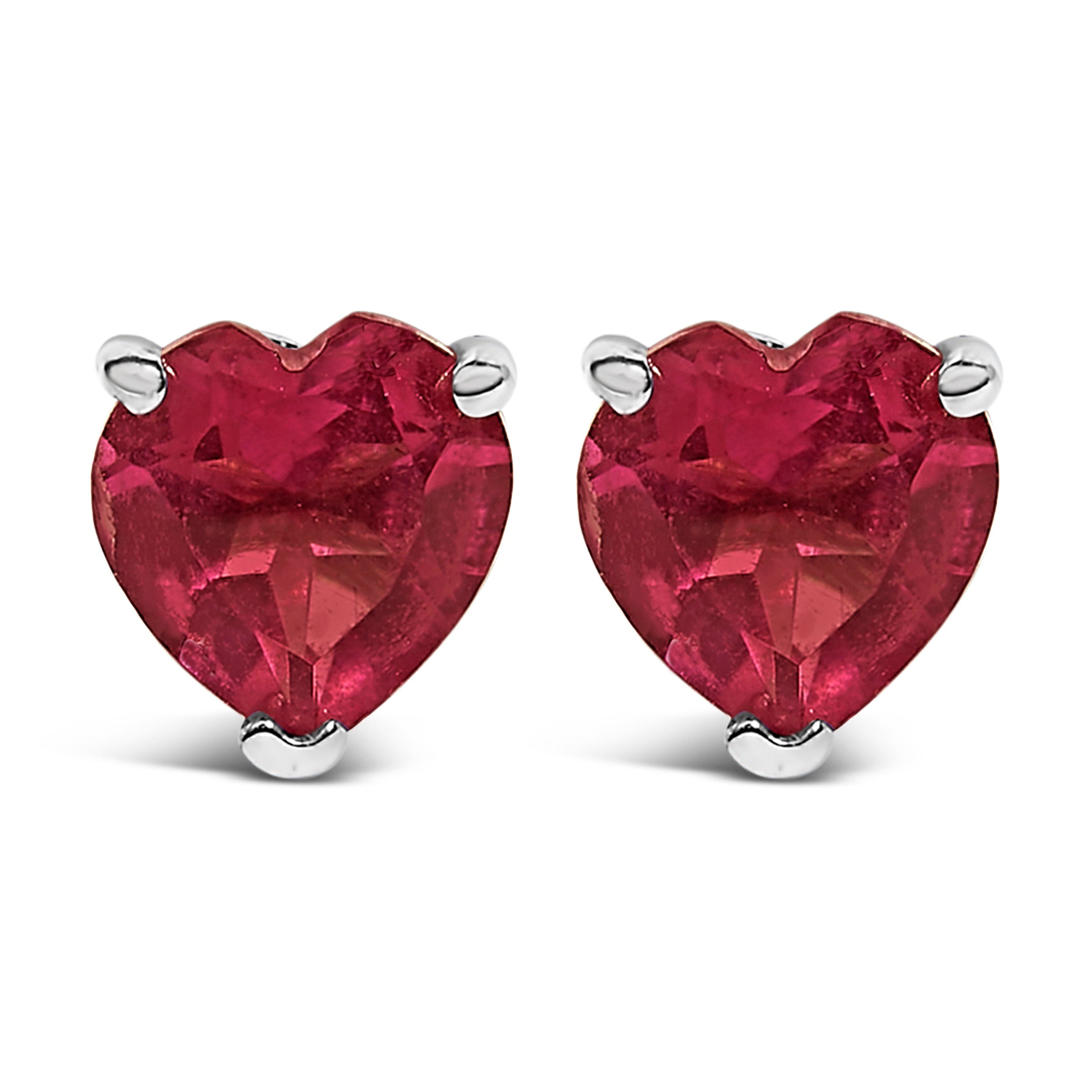 14K White Gold 5MM Heart Cut Purple Amethyst Solitaire Stud Earrings