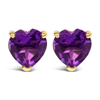 14K White Gold 5MM Heart Cut Purple Amethyst Solitaire Stud Earrings