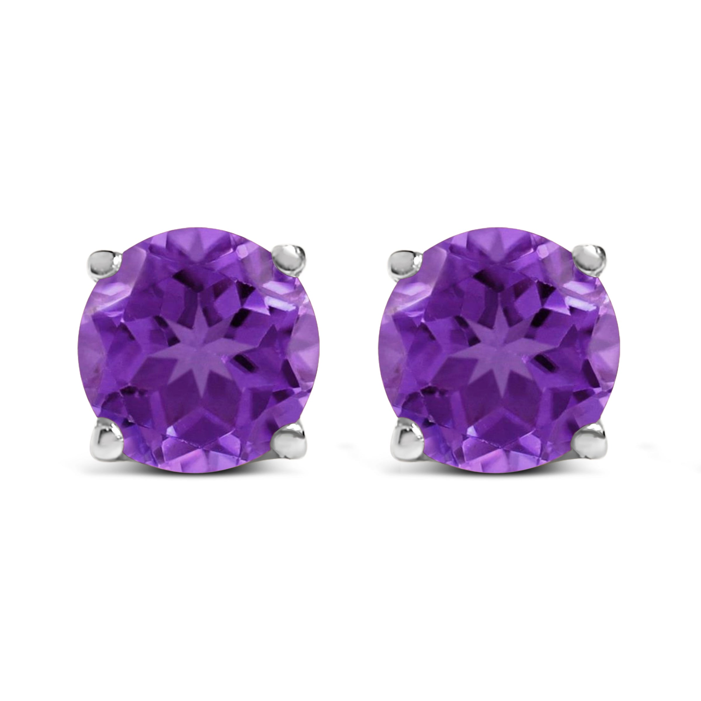 14K White Gold 5X5MM Round Purple Amethyst Solitaire Stud Earrings