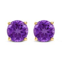 14K White Gold 5X5MM Round Purple Amethyst Solitaire Stud Earrings