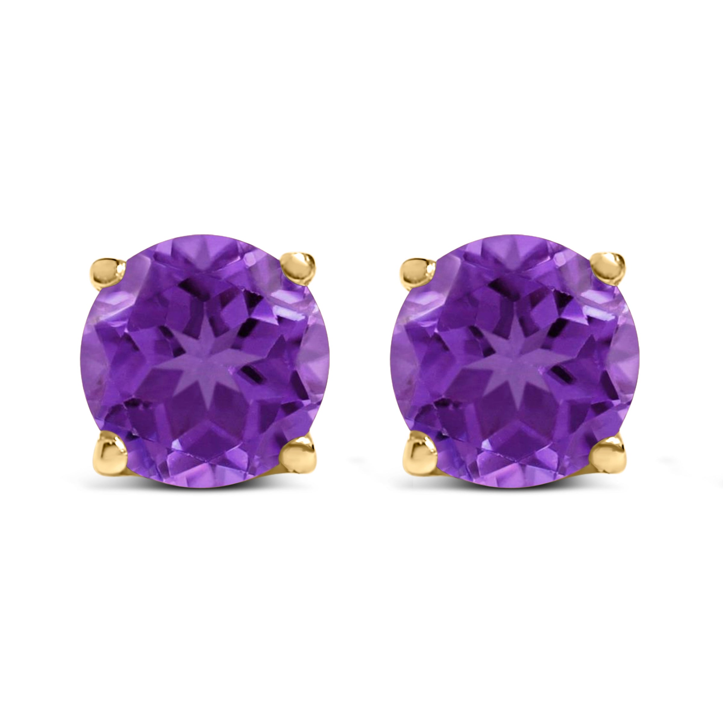 14K White Gold 5X5MM Round Purple Amethyst Solitaire Stud Earrings