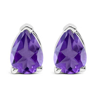 14K White Gold 6x4MM Pear Shaped Purple Amethyst Solitaire Stud Earrings