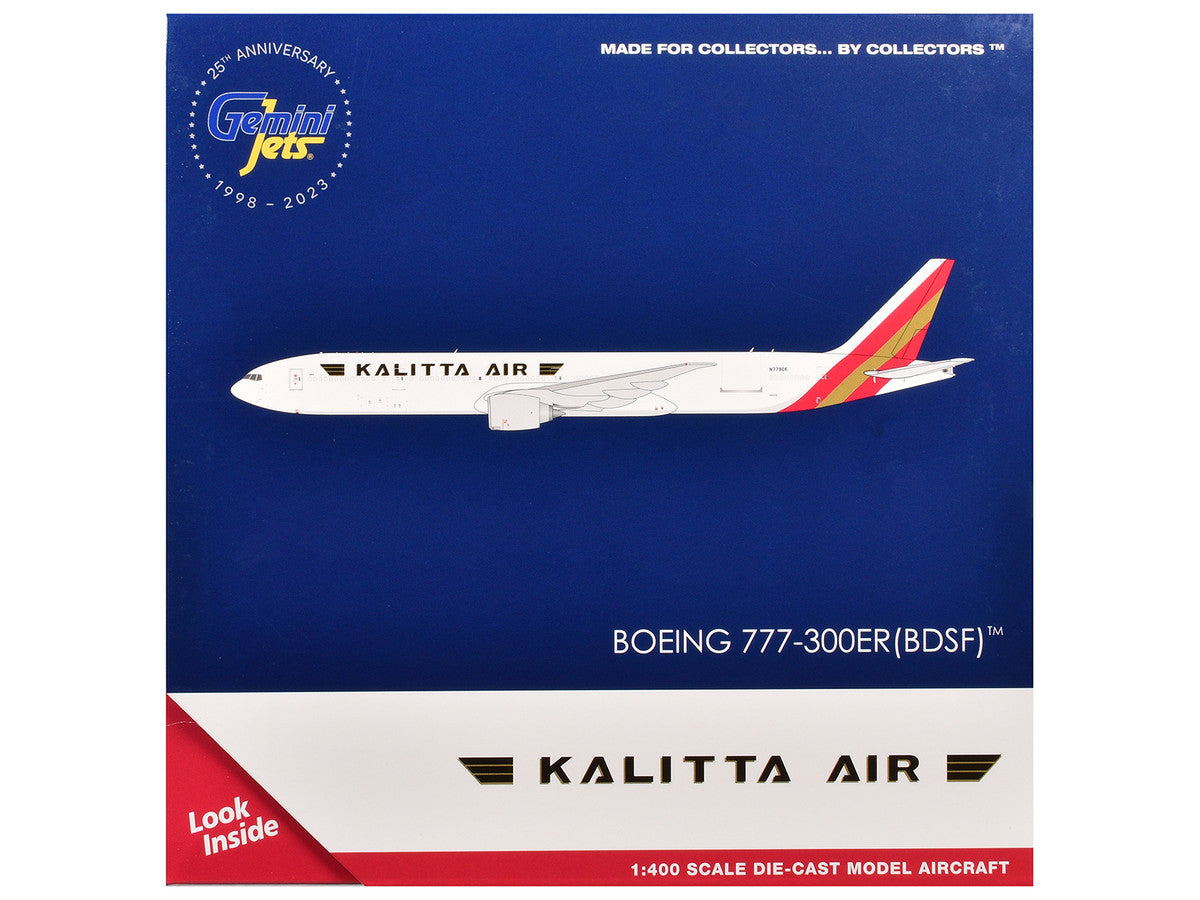 Boeing 777-300ER Commercial Aircraft "Kalitta Air" (N779CK) White with Red Tail 1/400 Diecast Model Airplane by GeminiJets