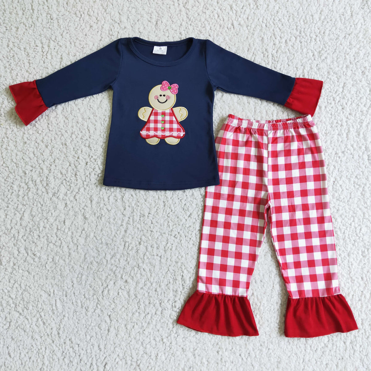 Gingerbread embroidery girls Christmas pajamas - BIG FRENCHIES