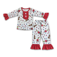 Green face print long sleeve baby girls Christmas pajamas - BIG FRENCHIES