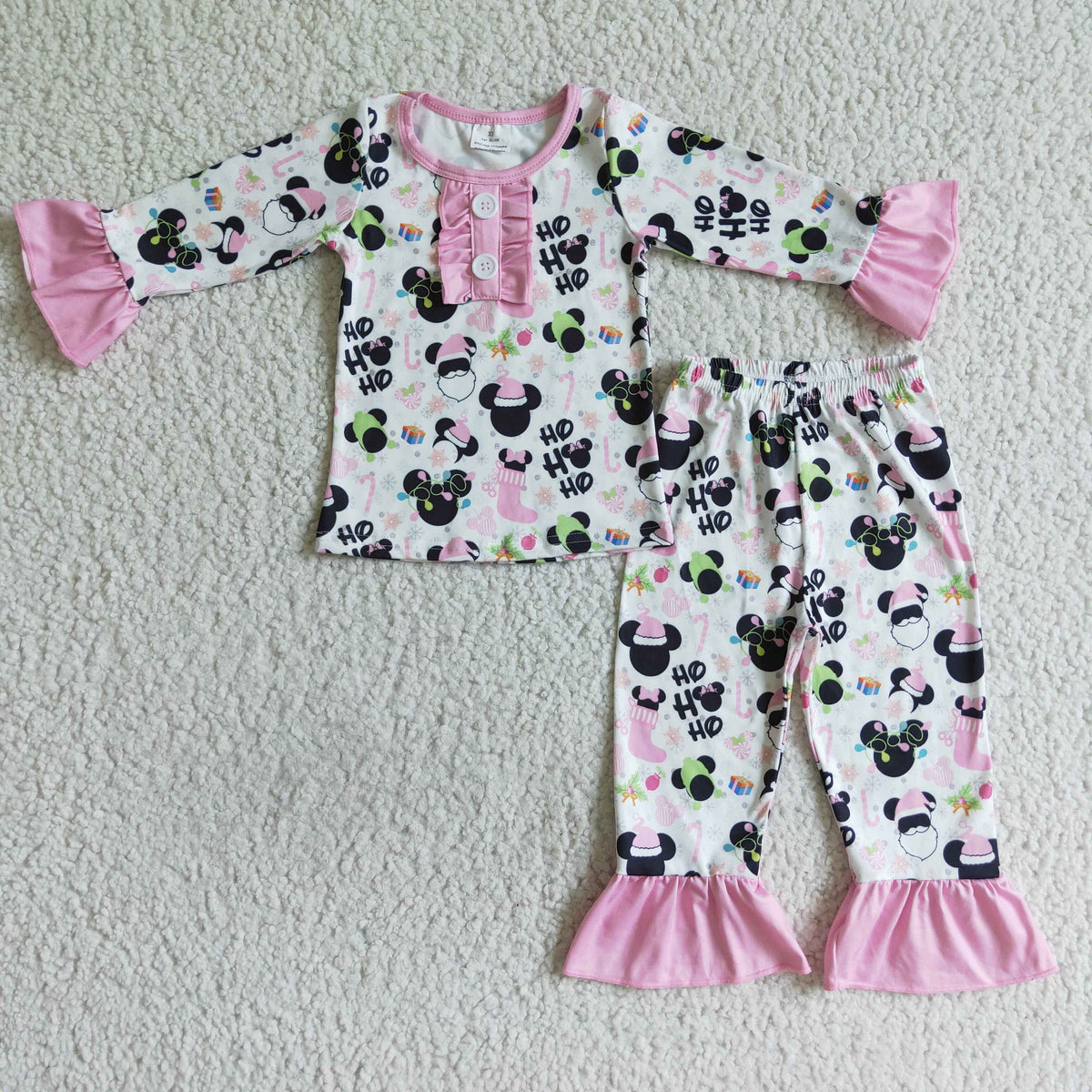 Ho ho ho pink mouse print girls Christmas pajamas - BIG FRENCHIES