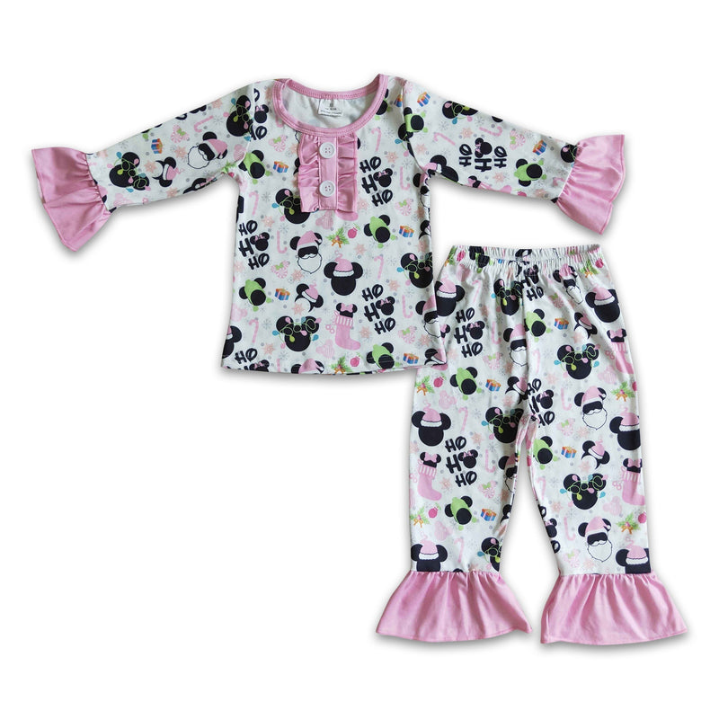 Ho ho ho pink mouse print girls Christmas pajamas - BIG FRENCHIES