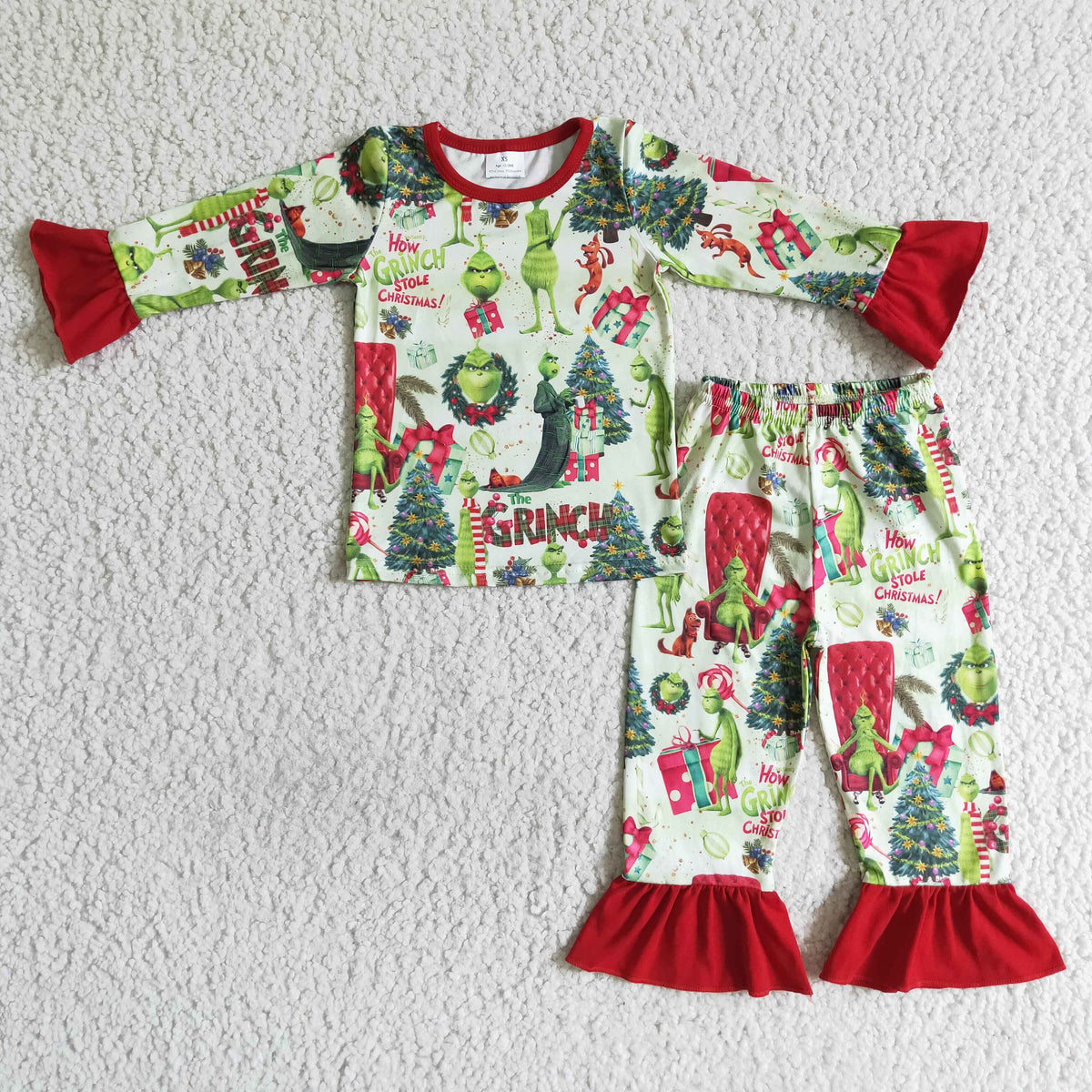 Green face long sleeve baby girls Christmas pajamas - BIG FRENCHIES