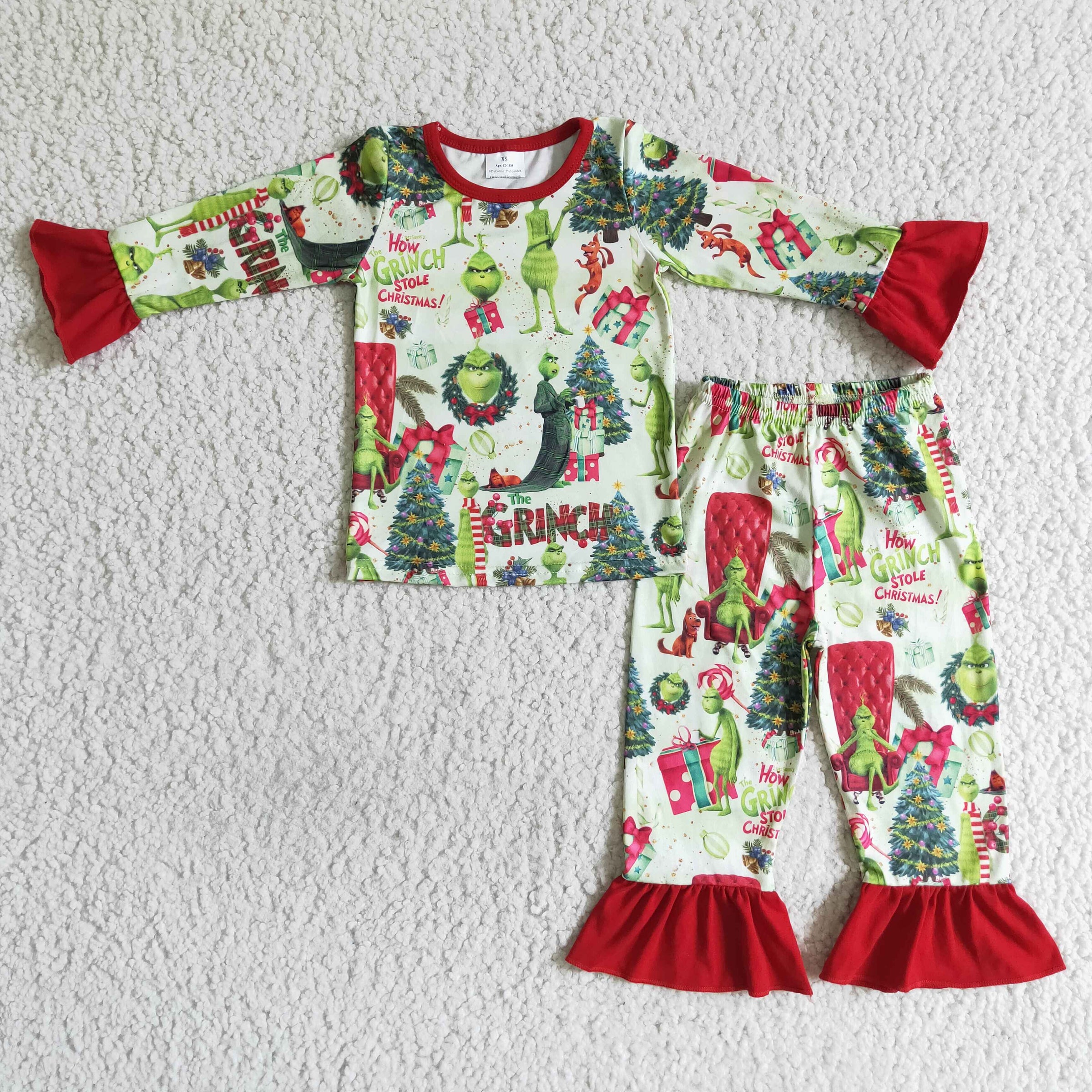 Green face long sleeve baby girls Christmas pajamas - BIG FRENCHIES