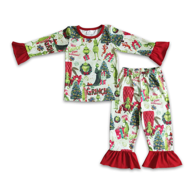Green face long sleeve baby girls Christmas pajamas - BIG FRENCHIES