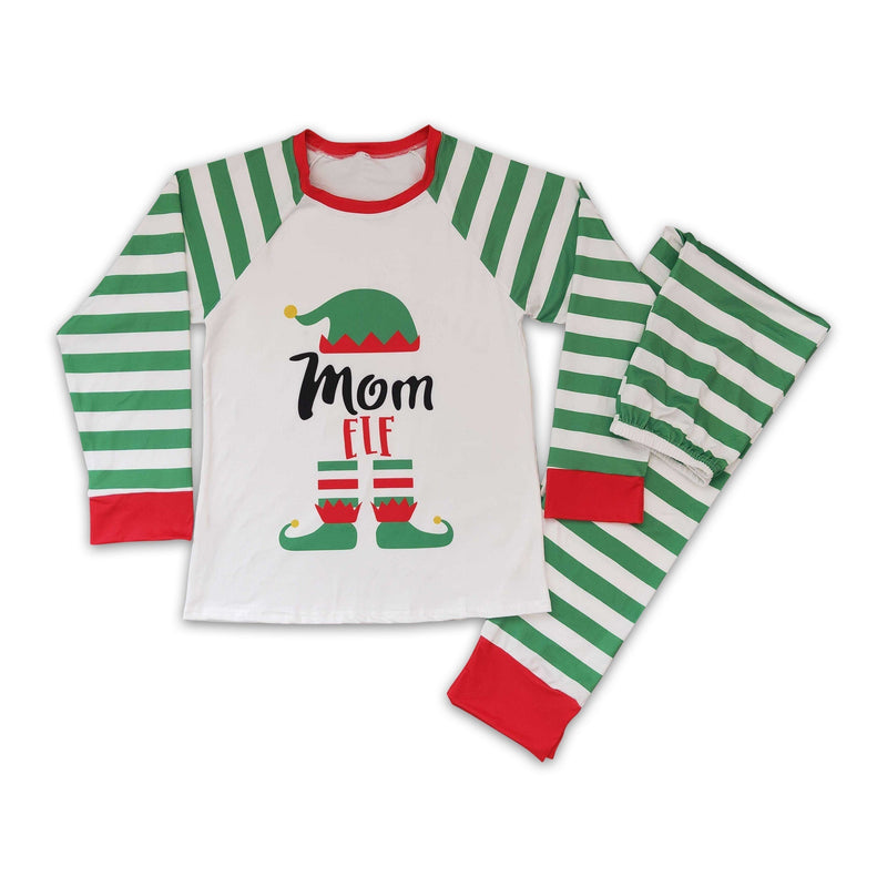 Green hat stripe mom adult Christmas pajamas set - BIG FRENCHIES