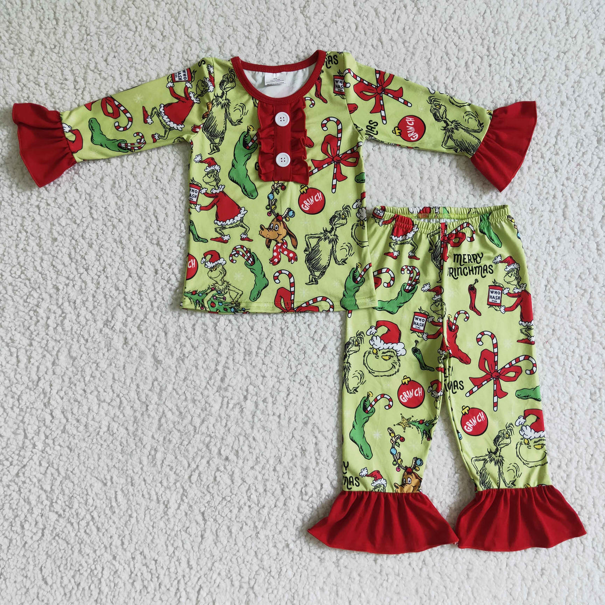 Green face merry Christmas kids girls pajamas - BIG FRENCHIES