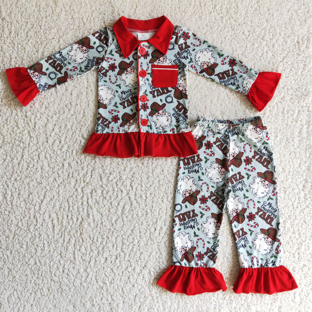 Merry Christmas y'all santa boots kids girls western pajamas - BIG FRENCHIES