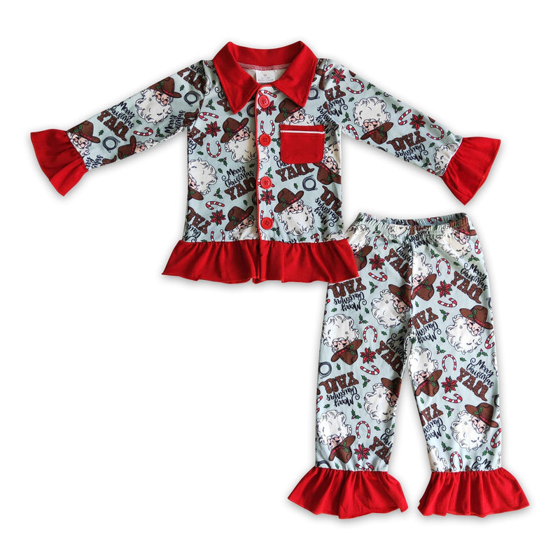 Merry Christmas y'all santa boots kids girls western pajamas - BIG FRENCHIES