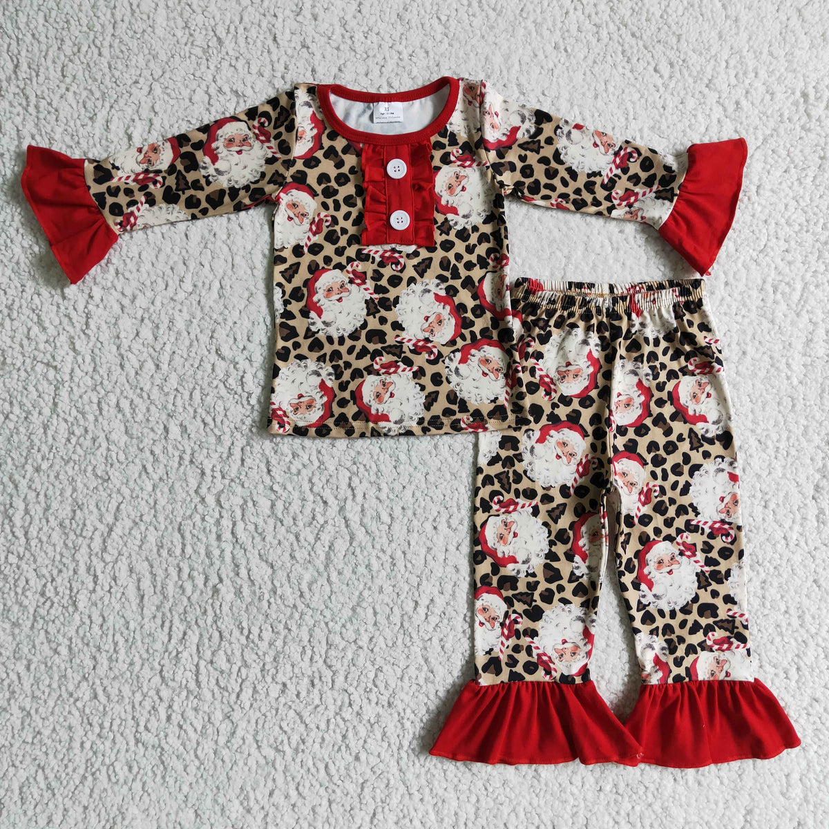 Leopard santa kids girls Christmas pajamas set - BIG FRENCHIES