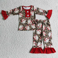Leopard santa kids girls Christmas pajamas set - BIG FRENCHIES