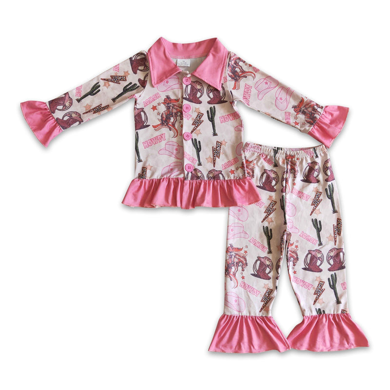 Pink howdy cactus boots hat girls western pajamas - BIG FRENCHIES