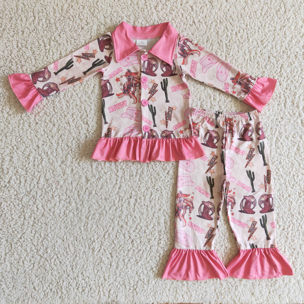 Pink howdy cactus boots hat girls western pajamas - BIG FRENCHIES
