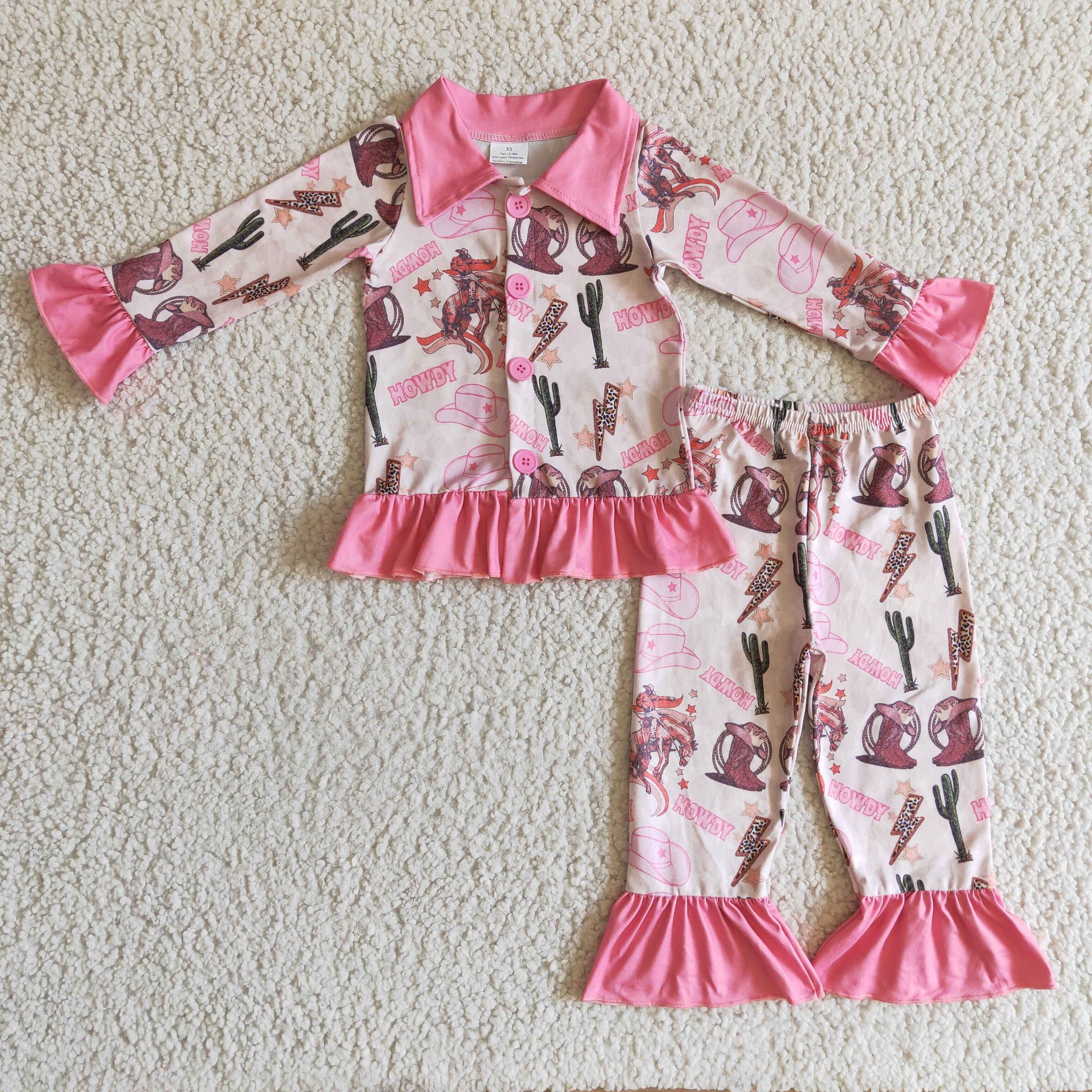 Pink howdy cactus boots hat girls western pajamas - BIG FRENCHIES