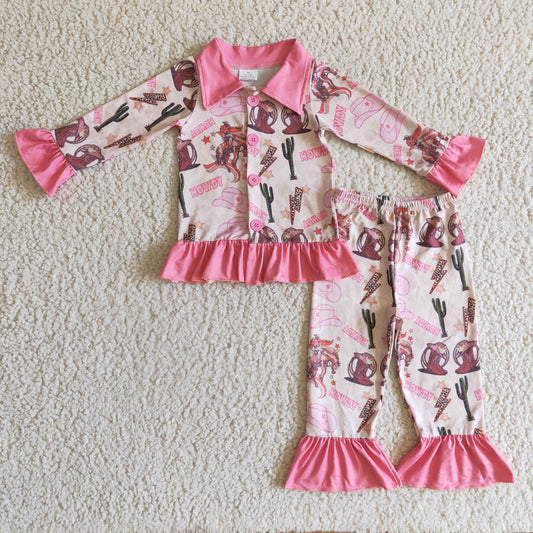 Pink howdy cactus boots hat girls western pajamas - BIG FRENCHIES
