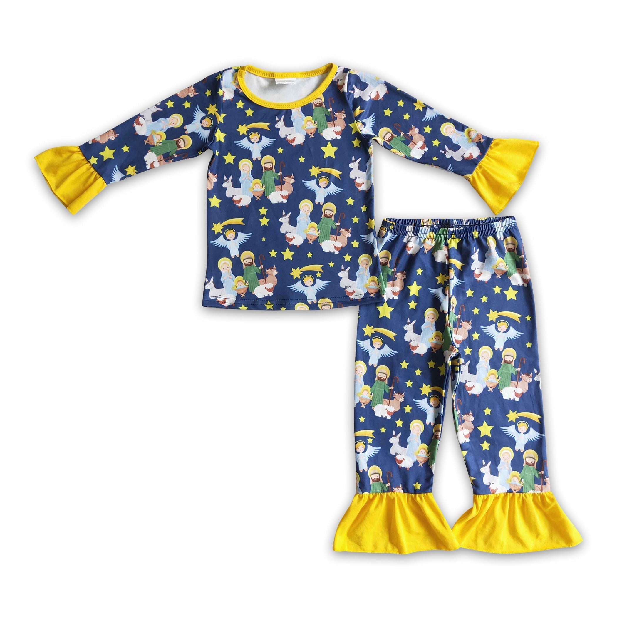 Nativity yellow ruffle baby girls Christmas pajamas - BIG FRENCHIES