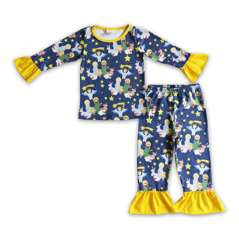 Nativity yellow ruffle baby girls Christmas pajamas - BIG FRENCHIES