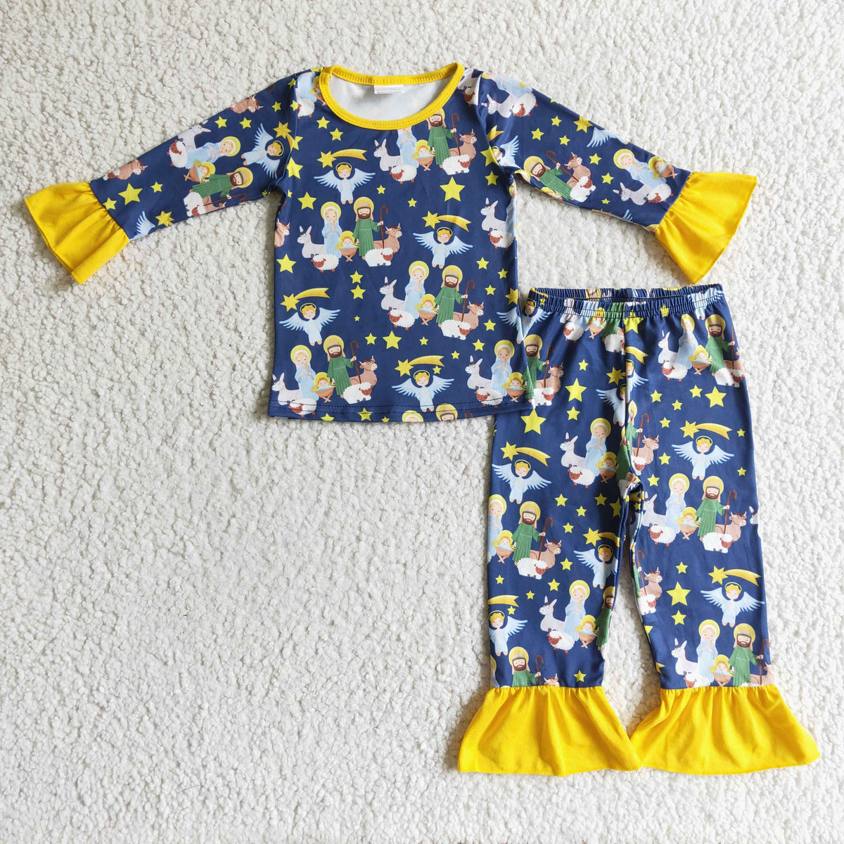 Nativity yellow ruffle baby girls Christmas pajamas - BIG FRENCHIES