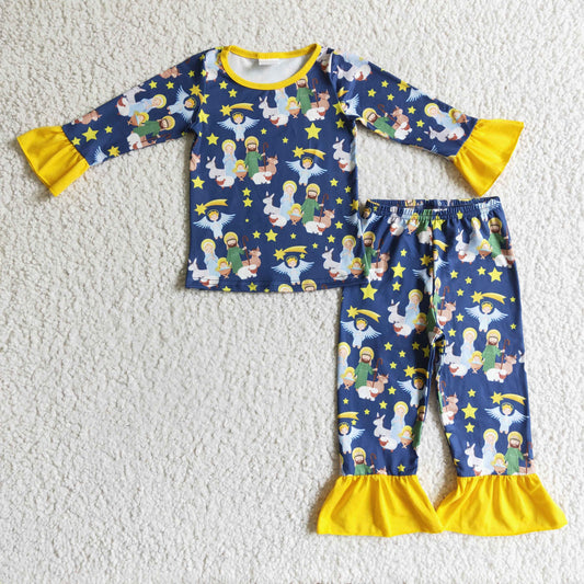 Nativity yellow ruffle baby girls Christmas pajamas - BIG FRENCHIES