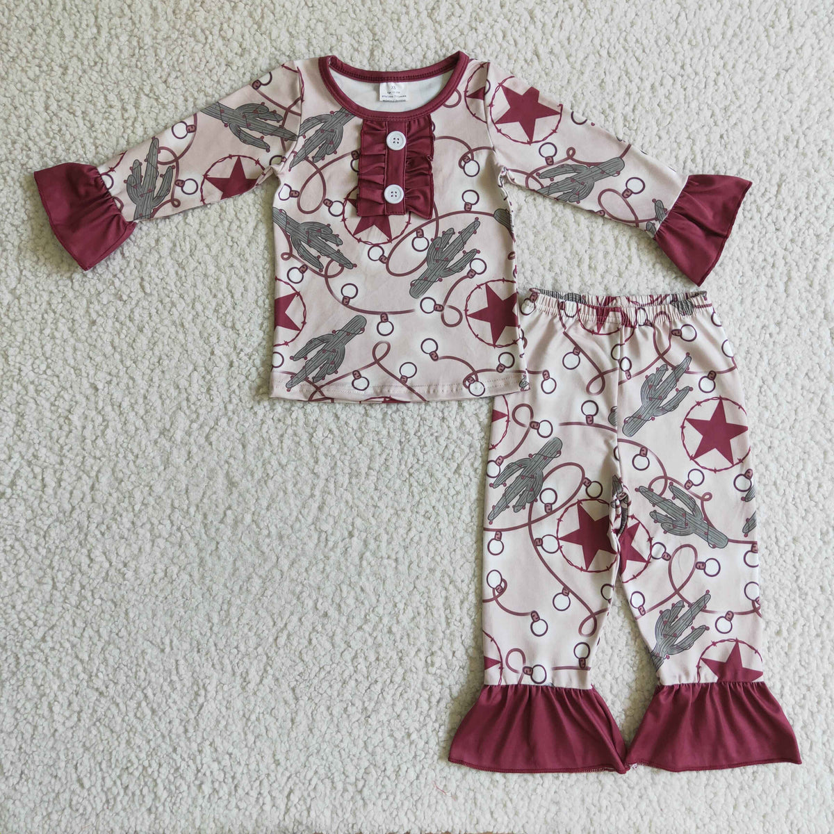 Cactus Christmas lights stars kids girls western Christmas pajamas - BIG FRENCHIES