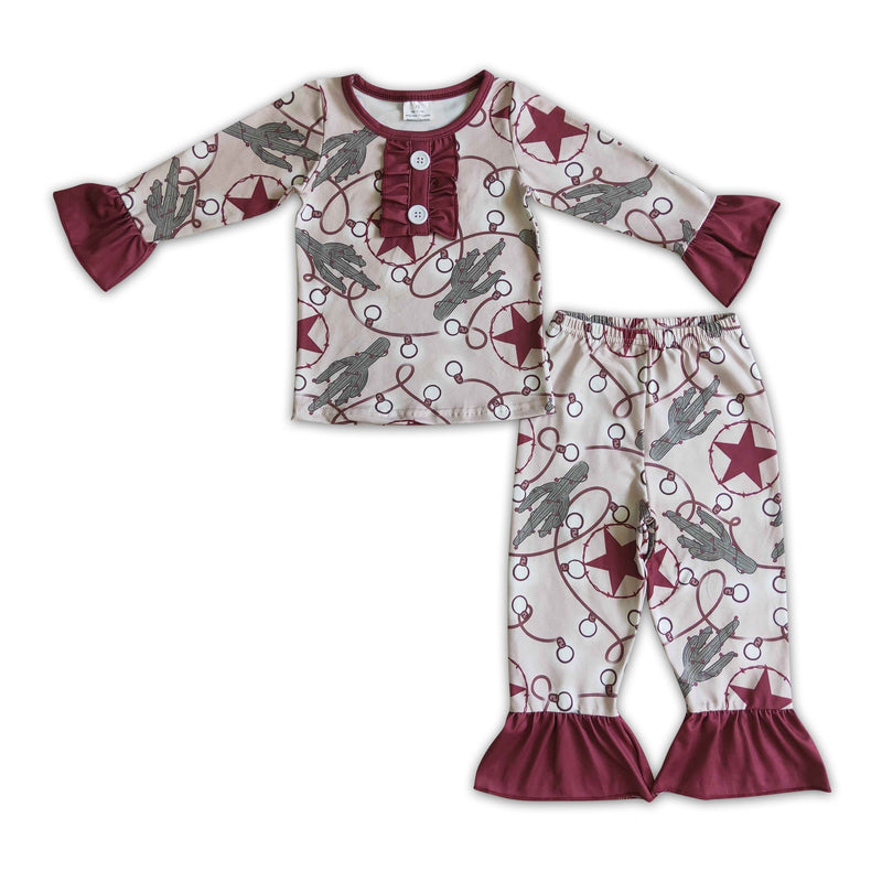 Cactus Christmas lights stars kids girls western Christmas pajamas - BIG FRENCHIES