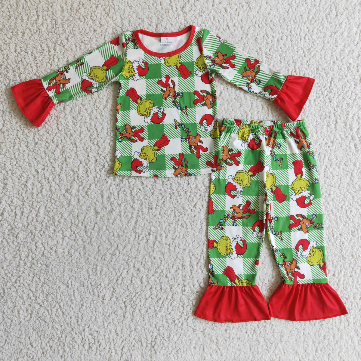 Green face plaid kids girls Christmas pajamas - BIG FRENCHIES