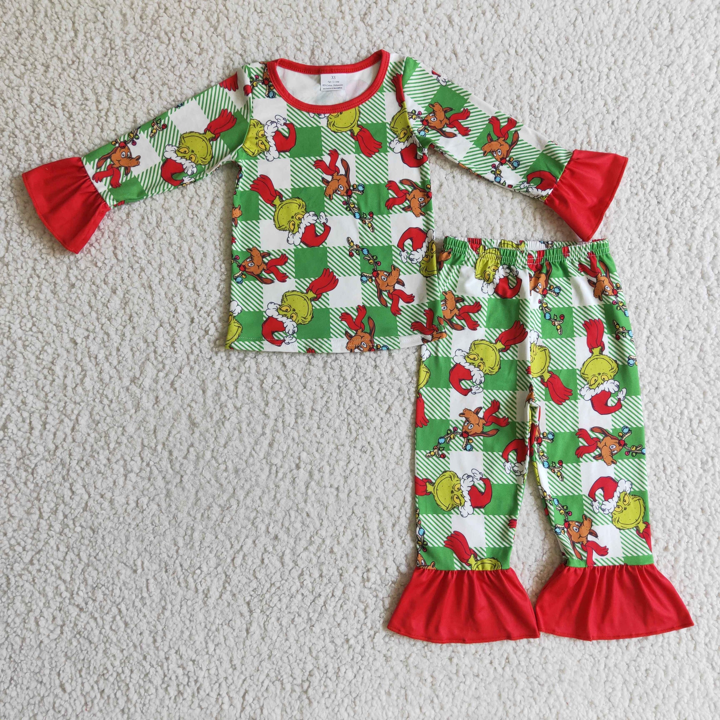 Green face plaid kids girls Christmas pajamas - BIG FRENCHIES