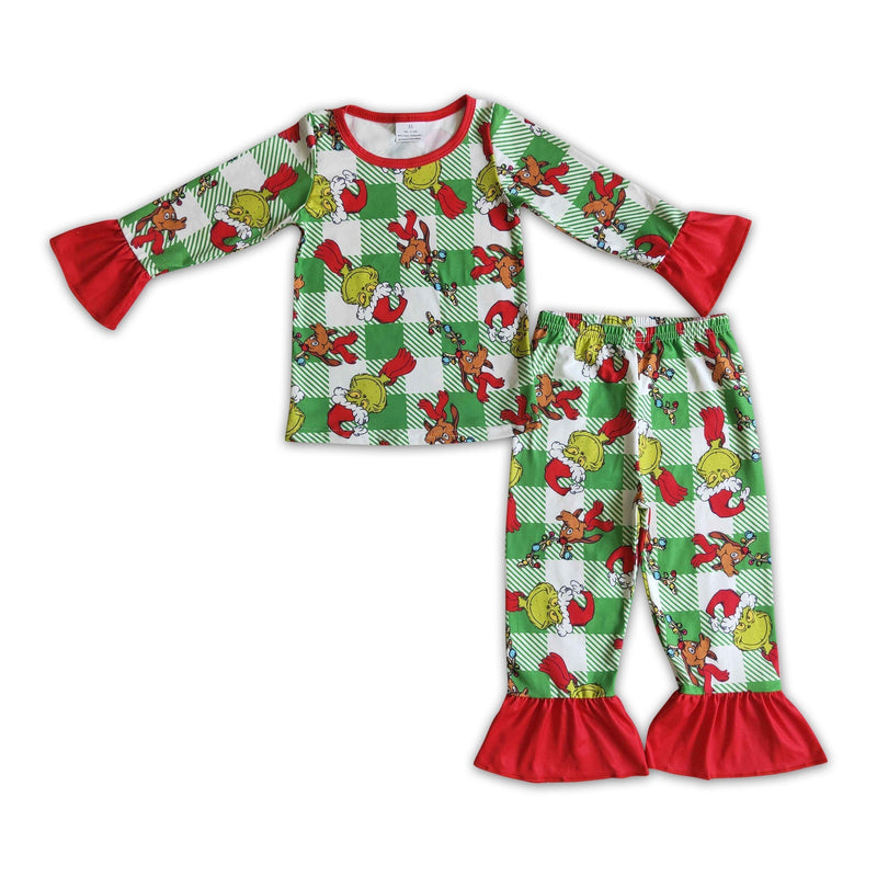 Green face plaid kids girls Christmas pajamas - BIG FRENCHIES