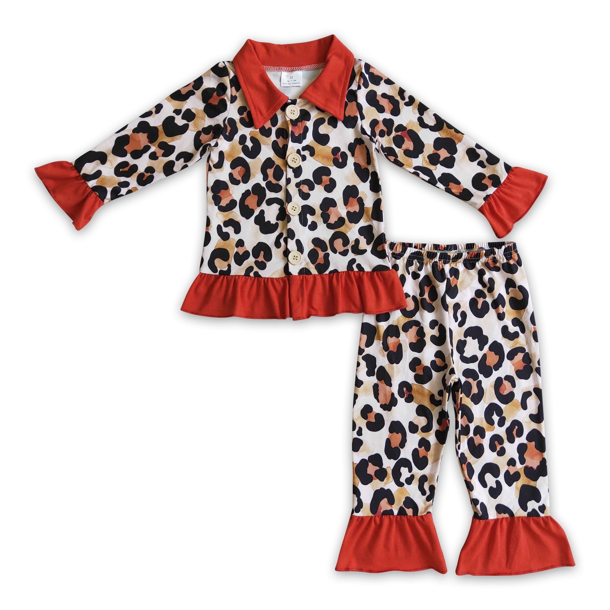 Leopard long sleeves girls ruffle pajamas - BIG FRENCHIES